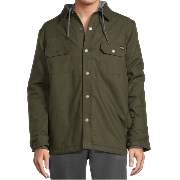 NWOT Dickies Green Canvas Chore Jacket Gray Hood - Picture 8 of 11